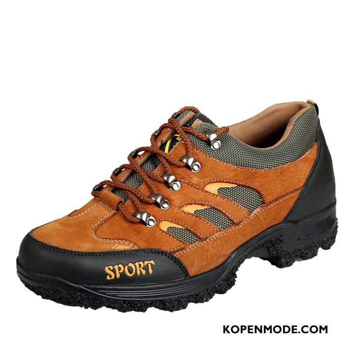 Wandelschoenen Heren Mooi Echt Leer Ademende Outdoor Verhogende Mannen Geel Bruine Beige