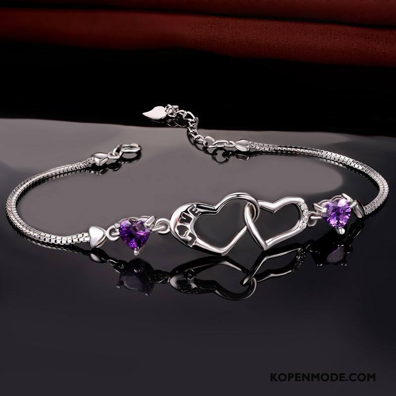 Zilveren Sieraden Dames Accessoires Verjaardagscadeau Armbanden Lovers Kristal Vrouwen Purper Zilver