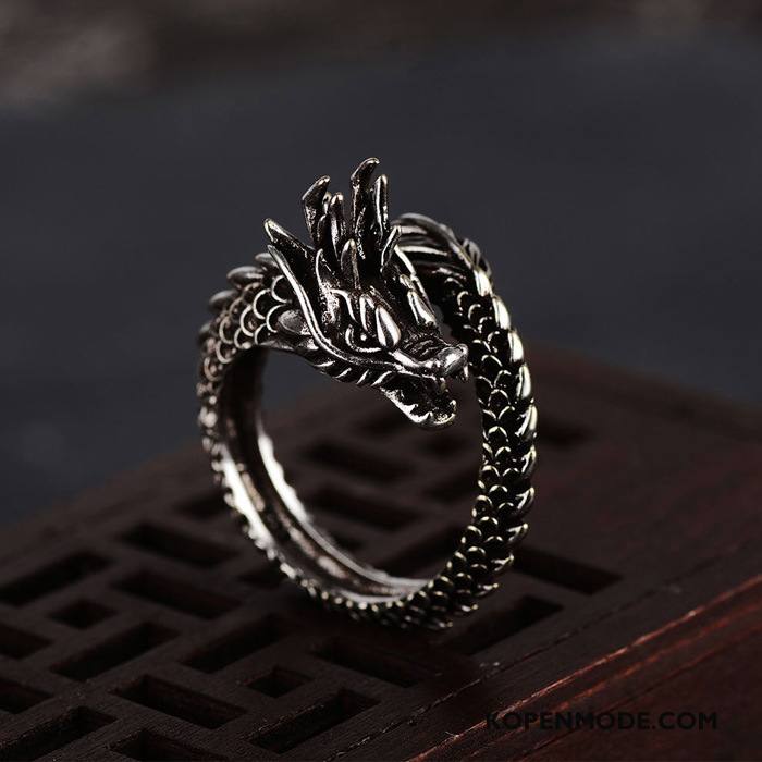 Zilveren Sieraden Heren Accessoires Vintage Dragon Patroon Mannen Trend Persoonlijkheid Zilver Zwart