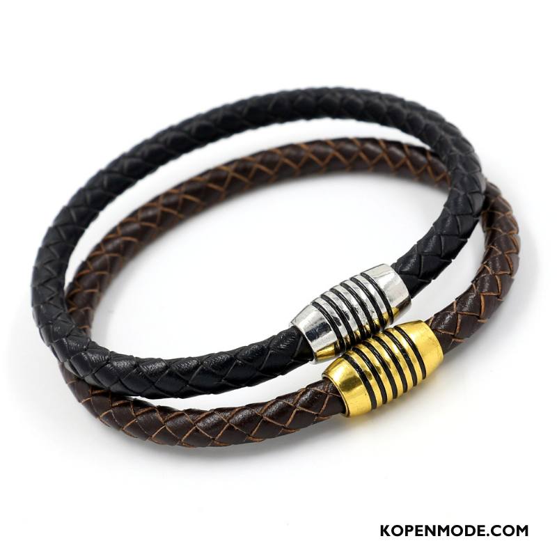 Zilveren Sieraden Heren Armbanden Echt Leer Accessoires Europa Mannen 2018 Zwart