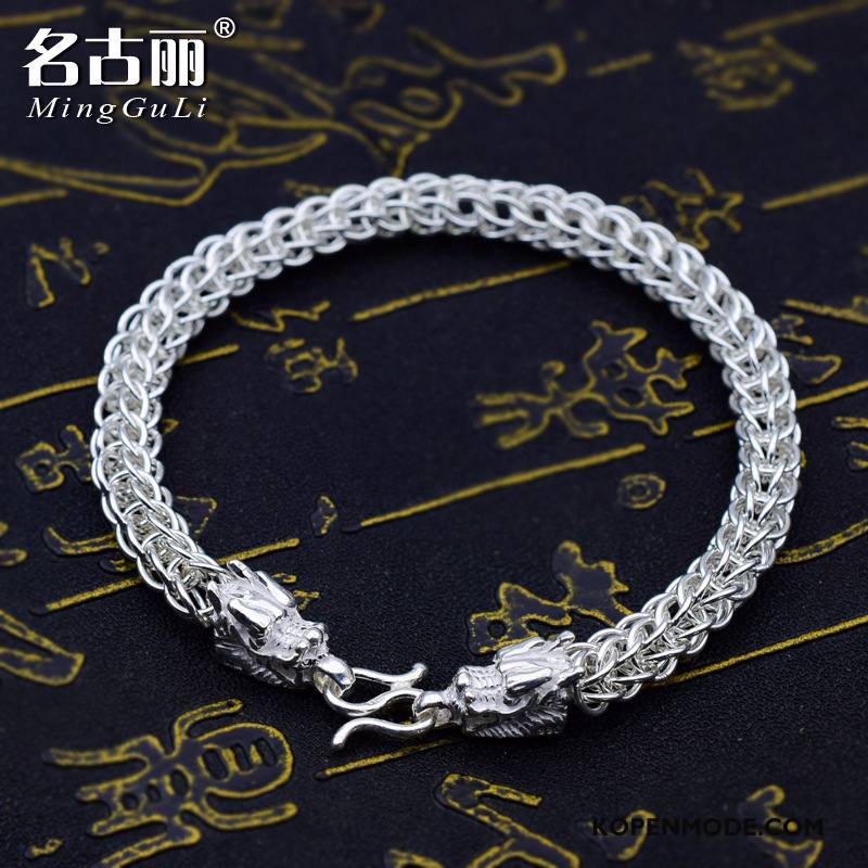 Zilveren Sieraden Heren Dragon Patroon Persoonlijkheid Trend Mannen Armbanden Mode Zilver Wit